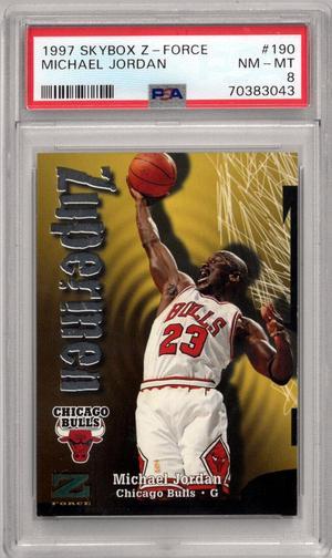 Michael Jordan 199798 Skybox ZForce Zupermen Card 190 PSA Graded 8 NMMT Chicago Bulls