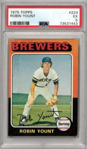 Robin Yount 1975 Topps Baseball Rookie Card (RC) #223- PSA Graded 5 EX (Milwaukee Brewers)
