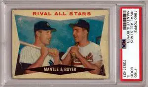 Mickey Mantle & Clete Boyer 1960 Topps Rival All Stars Baseball Card #160- PSA Graded 2 Good