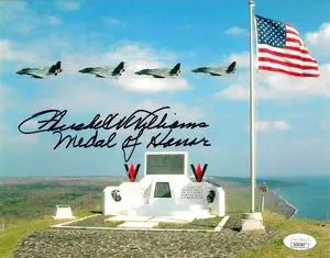 Hershel W. Williams signed WWII Memorial on Mt Suribachi 8x10 Photo- JSA #AC92785- Medal of Honor/Iwo Jima