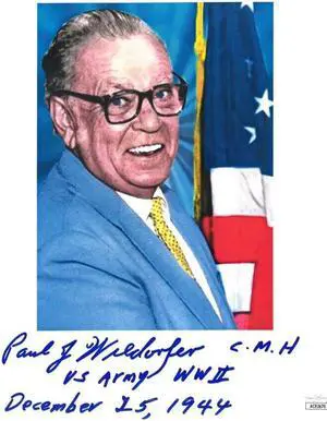 Paul Wiedorfer signed WWII Medal of Honor Color 8.5x11 Photo- JSA #AC92670- US Army 1944