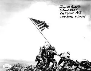 Col. Abner Aust signed Vintage B&W 8x10 Photo- JSA #AC92691- Colonel USAF, Last WW2 Ace, Iwo Jima 1945