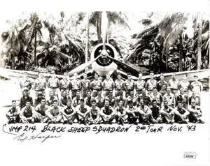 Ed Harper signed 1943 Pappy Boyington's Black Sheep Vintage B&W 8x10 Photo- JSA #AC92756 (Corsair Pilot/VMF 214-1943 2nd Tour)