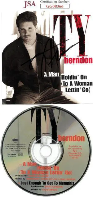 Ty Herndon signed 1998 A Man Holdin' On (To A Woman Lettin' Go) Album Cover w/ CD & Case- JSA #GG08366