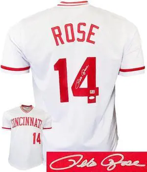 Pete Rose signed Cincinnati White TB Custom Stitched Baseball Jersey XL- JSA/Rose/Fiterman Hologram
