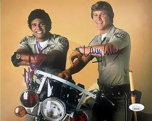 Erik Estrada & Larry Wilcox dual signed CHiPs California Highway Patrol 8X10 Photo- JSA Witnessed (Ponch/Jon)