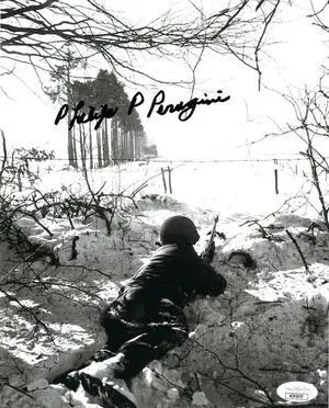 Philip P. Perugini signed WWII Band of Brothers Vintage 8x10 Photo- JSA #AC92652- 101st ABD Easy Co 506th PIR