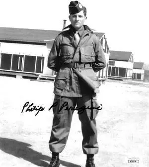 Philip P. Perugini signed WWII Band of Brothers Vintage 8x10 Photo- JSA #AC92759- 101st ABD Easy Co 506th PIR