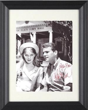 Ryan O'Neal signed 1964 Vintage 8x10 Photo Custom Framing Peyton Place- JSA Hologram #DD39377 (w/ Mia Farrow)