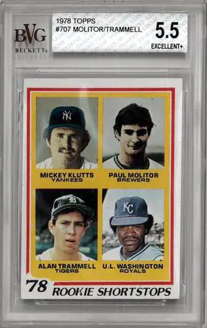 1978 Topps Rookie Shortstops Paul Molitor/Alan Trammell Card #707-BVG Graded 5.5 Excellent+ (7.5 Edges/Sub Grades/Brewers)