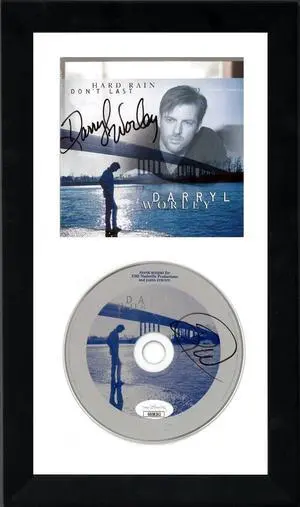 Darryl Worley signed 2000 Hard Rain Don't Last Album Cover/CD 6.5x12 Custom Framing- JSA #GG08261 & #GG08262