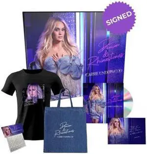 Carrie Underwood signed 2022 Denim & Rhinestones Photo Card w/Boxed Set/CD/Tote Bag/Stickers/T-Shirt (M)