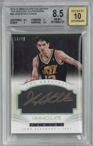 John Stockton signed 2013-14 Immaculate Collection The Greatest Autographs On Card Auto #29- /49- Beckett/BGS Graded 8.5 NM-MT+/