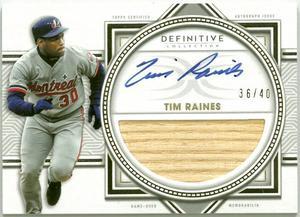 Tim Raines signed 2022 Topps Definitive Collection Relic/On Card Auto #DARC-TR- /40 (Montreal Expos)