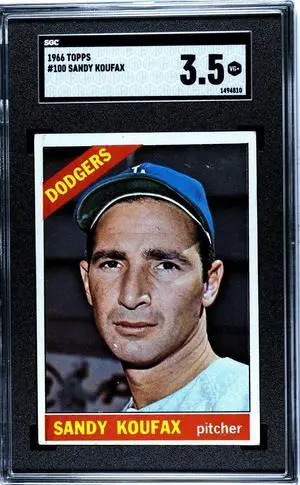 Sandy Koufax 1966 Topps Card #100- SGC Graded 3.5 VG+ (Los Angeles Dodgers)