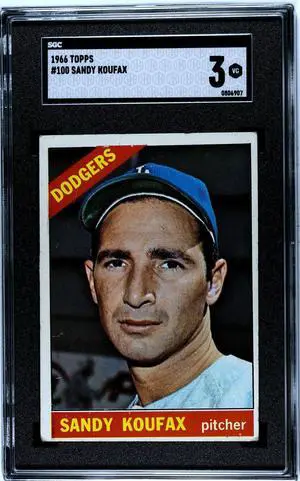 Sandy Koufax 1966 Topps Card #100- SGC Graded 3 VG (Los Angeles Dodgers)