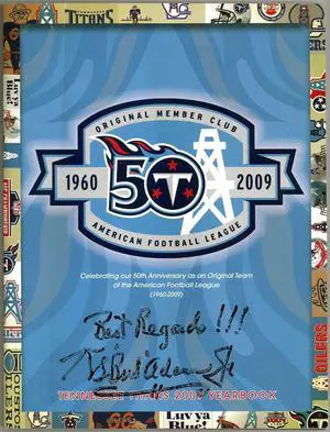 K. S. "Bud" Adams Jr Hand Signed 2009 Tennessee Titans 50TH Anniversary (1960-2009) Yearbook Beckett (Houston Oilers)