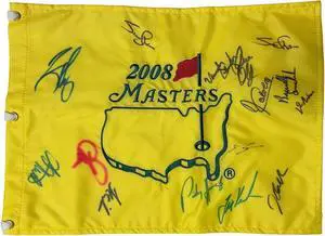 2008 Masters PGA Pin Flag 15 Sigs: Angel Cabrera/Snedeker/Harrington/Stricker/Cink/Hensen/Austin -Beckett
