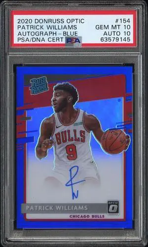 Patrick Williams signed 2020-21 Donruss Optic Blue Rookie On Card Auto (RC) #154- /49- PSA Graded 10 Gem Mint/10 Auto