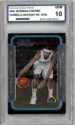 Carmelo Anthony 2003-04 Bowman Chrome Rookie Card (RC) #140- Professional Grading Authority Graded 10 Gem Mint (Denver Nuggets)