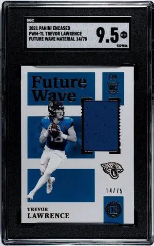Trevor Lawrence 2021 Panini Encased Future Wave Material Rookie Card (RC) #FWM-TL- /75- SGC Graded 9.5 MT+ (Jaguars)