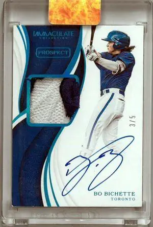 Bo Bichette signed 2019 Panini Immaculate Collection Prospect Rookie On Card Auto/Patch (RPA) #PPA-BB- /5 (Toronto Blue Jays)