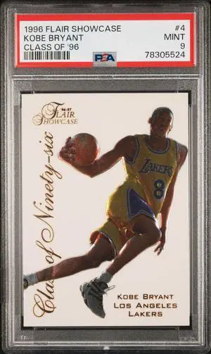 Kobe Bryant 1996 Flair Showcase Class of '96 Rookie Card (RC) #4- PSA Graded 9 Mint (Los Angeles Lakers)