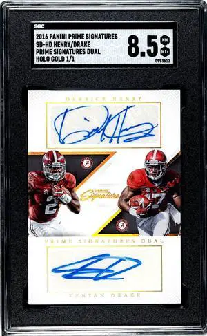 Derrick Henry & Kenyan Drake signed 2016 Panini Prime Signatures Dual Auto Rookie Card (RC) #SD-HD- 1 of 1- SGC Graded 8.5 NM-MT