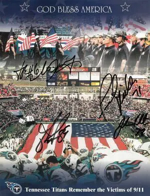 2001 Tennessee Titans Remember The Victims of 9/11 signed 8.5x11 God Bless America Photo -4 Sigs Frank Wycheck/Miller/Nedney