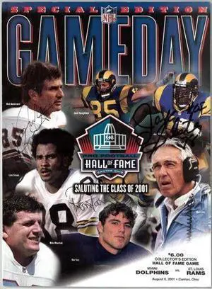 Nick Buoniconti/Jackie Slater/Ron Yary signed 2001 Pro Football HOF Gameday Magazine/Program 3 sigs- COA- Rams/Dolphins/Vikings