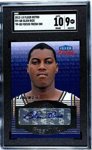 Glen Rice signed 2012-13 Fleer Retro Focus Fresh Ink Auto Card #FFI-GR- SGC Graded 9 Mint/10 Autograph (Michigan Wolverines)