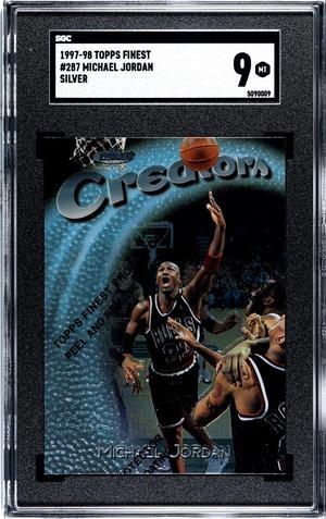 Michael Jordan 199798 Topps Finest Silver Card 287 wCoating SGC Graded 9 Mint Chicago Bulls