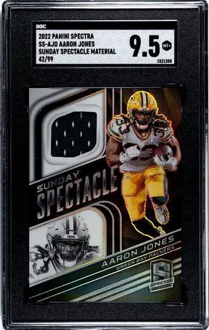 Aaron Jones 2022 Panini Spectra Sunday Spectacle Material Card #SS-AJO- /99- SGC Graded 9.5 MT+ (Green Bay Packers)