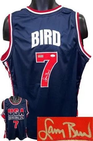 Larry Bird signed Team USA Navy TB Custom Stitched Basketball Jersey XL- JSA Witnessed