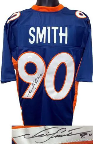 Neil Smith signed Denver Navy Custom Stitched Pro Style Football Jersey #90 XL- JSA Witnessed #WIT674113