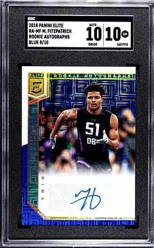 Minkah Fitzpatrick signed 2018 Panini Elite Blue Rookie Autographs Card (RC) #RA-MF- /10- SGC Graded 10 Gem Mint/10 Autograph