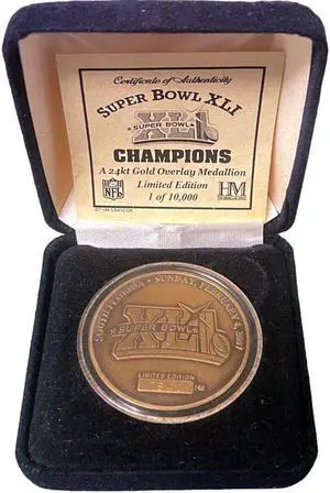 SB XLI Champions Indianapolis Colts Highland Mint 24KT Gold Overlay Medallion Coin (NEW) 2007 vs Chicago Bears
