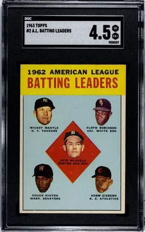 1963 Topps Card AL Batting Leaders #2- Mickey Mantle- SGC Graded 4.5 VG-EX+ (w/ Runnels/Robinson/Hinton/Siebern)