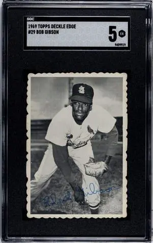 Bob Gibson 1969 Topps Deckle Edge Baseball Card #29- SGC Graded 5 EX (Centered/St. Louis Cardinals)