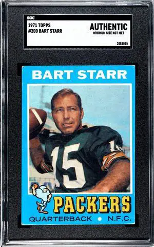 Bart Starr 1971 Topps Card #200- SGC Slabbed Authentic (Min Size/Green Bay Packers)