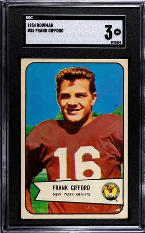 Frank Gifford 1954 Bowman Card #55- SGC Graded 3 VG (New York Giants)