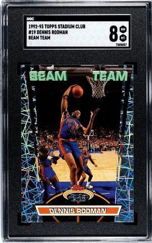 Dennis Rodman 1992-93 Topps Stadium Club Beam Team Card #19- SGC Graded 8 NM-MT (Detroit Pistons)
