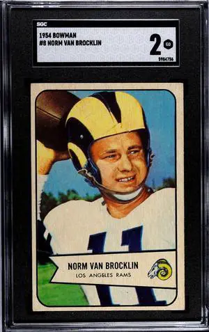 Norm Van Brocklin 1954 Bowman Card #8- SGC Graded 2 Good (Los Angeles Rams)