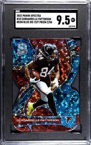 Cordarrelle Patterson 2022 Panini Spectra Neon Blue Die-Cut Prizm Card #10- /50- SGC Graded 9.5 Mint+ (Atlanta Falcons)