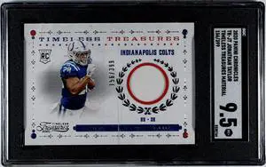 Jonathan Taylor 2020 Panini Chronicles Timeless Treasures Material Rookie Card (RC) #TK-JT- /399- SGC Graded 9.5 Mint+ (Colts)