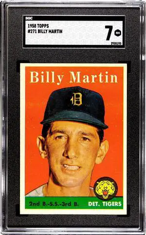Billy Martin 1958 Topps Baseball Card #271- SGC Graded 7 NM (Centered/Detroit Tigers)