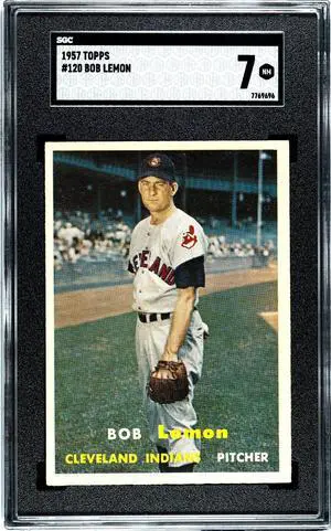 Bob Lemon 1957 Topps Baseball Card #120- SGC Graded 7 NM (Cleveland Guardians)