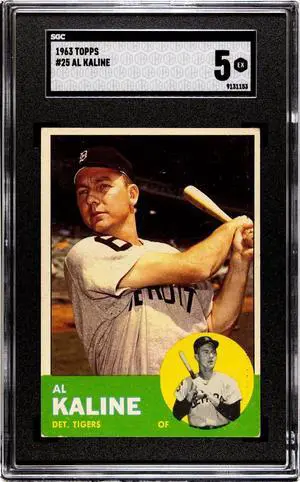 Al Kaline 1963 Topps Baseball Card #25- SGC Graded 5 EX (Centered/Detroit Tigers)
