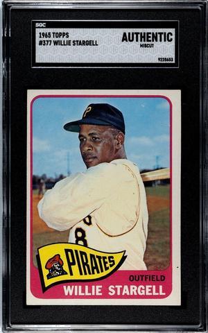 Willie Stargell 1965 Topps Baseball Card #377- SGC Slabbed Authentic/Miscut (Pittsburgh Pirates)