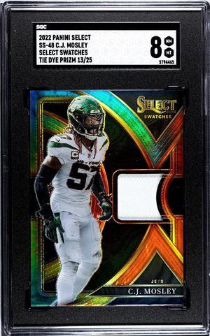 CJ/C.J. Mosley 2022 Panini Select Swatches Tie Dye Prizm Card #SS-48- /25- SGC Graded 8 NM-MT (New York Jets)